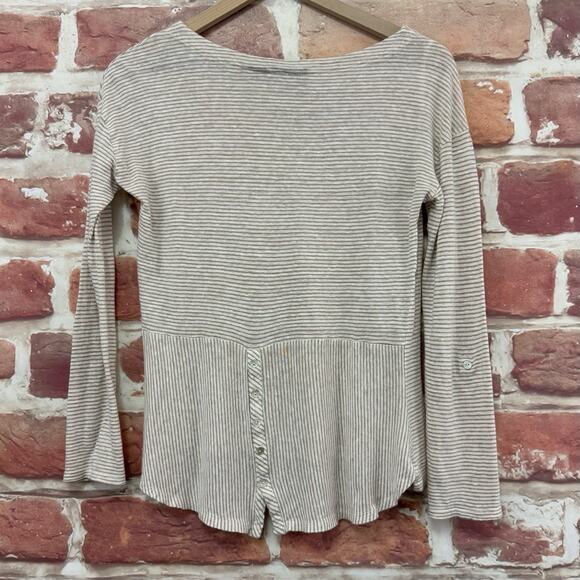 Adrienne Vittadini Top Women's XS Brown Striped 100% Linen Button Back Shirt - Picture 4 of 8